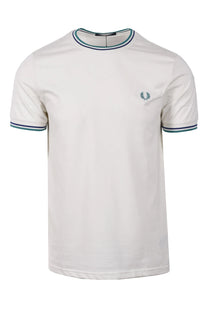 FRED PERRY TWIN TIPPED T-SHIRT SNOW WHITE/DEEP MINT/SOHO ECLIPSE Fred Perry