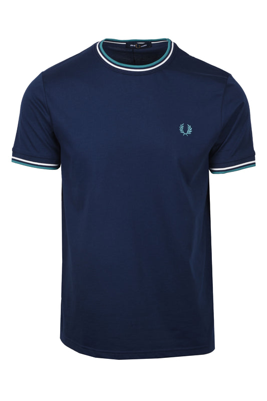 FRED PERRY TWIN TIPPED T-SHIRT TENNIS BLUE/SNOW WHITE/TEAL