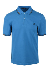 FRED PERRY TWIN TIPPED POLO SHIRT COURT BLUE/SHADED STONE/DARK PETROL Fred Perry