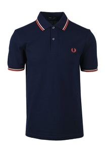 FRED PERRY TWIN TIPPED POLO SHIRT TENNIS BLUE/SILKY PEACH/FLAMINGO TAN Fred Perry