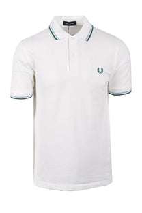 FRED PERRY TWIN TIPPED POLO SHIRT SNOW WHITE/TRACK BLUE/SPORT GREEN Fred Perry