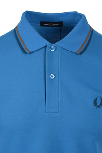 FRED PERRY TWIN TIPPED POLO SHIRT COURT BLUE/SHADED STONE/DARK PETROL Fred Perry