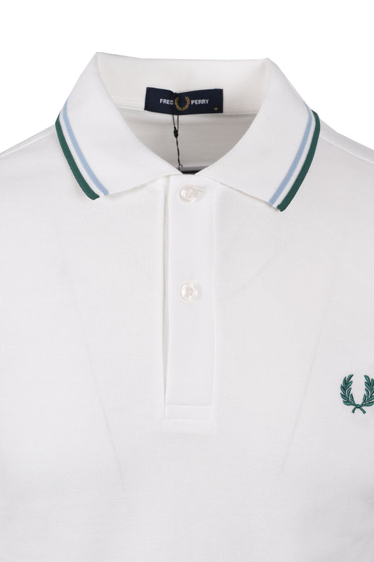 FRED PERRY TWIN TIPPED POLO SHIRT SNOW WHITE/TRACK BLUE/SPORT GREEN