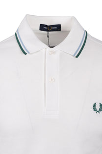 FRED PERRY TWIN TIPPED POLO SHIRT SNOW WHITE/TRACK BLUE/SPORT GREEN Fred Perry