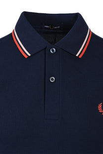 FRED PERRY TWIN TIPPED POLO SHIRT TENNIS BLUE/SILKY PEACH/FLAMINGO TAN Fred Perry