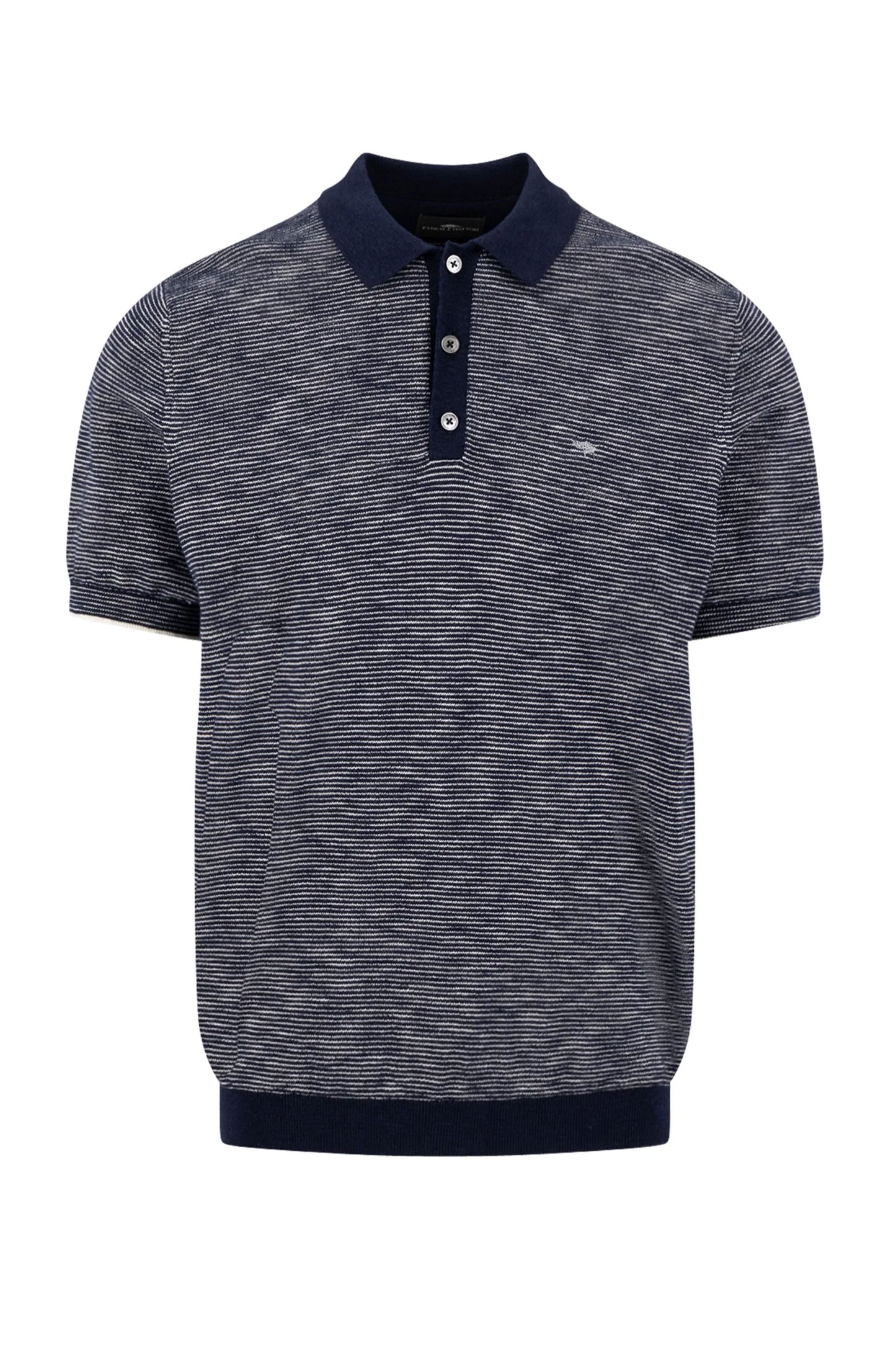 FYNCH-HATTON COTTON LINEN STRIPED POLO NAVY