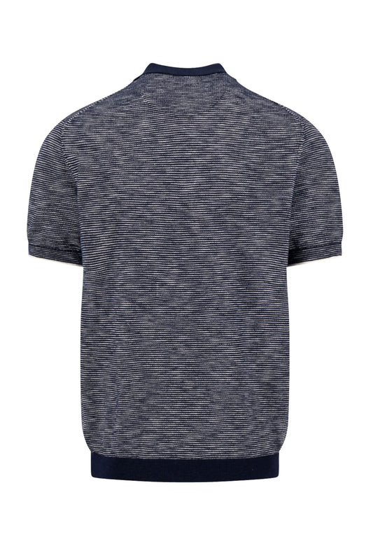 FYNCH-HATTON COTTON LINEN STRIPED POLO NAVY