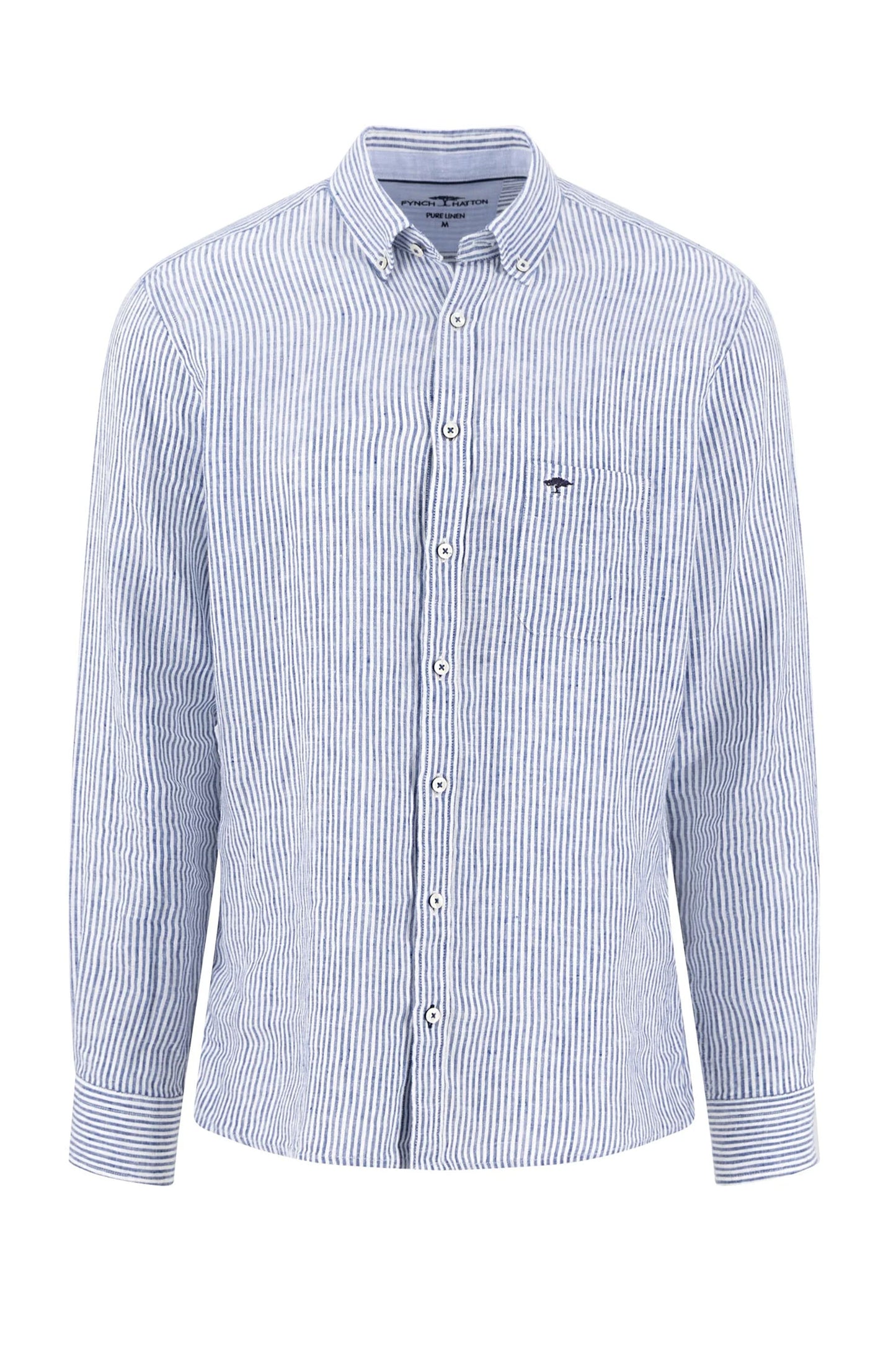 FYNCH-HATTON LONG SLEEVED LINEN SHIRT HARBOUR BLUE STRIPE