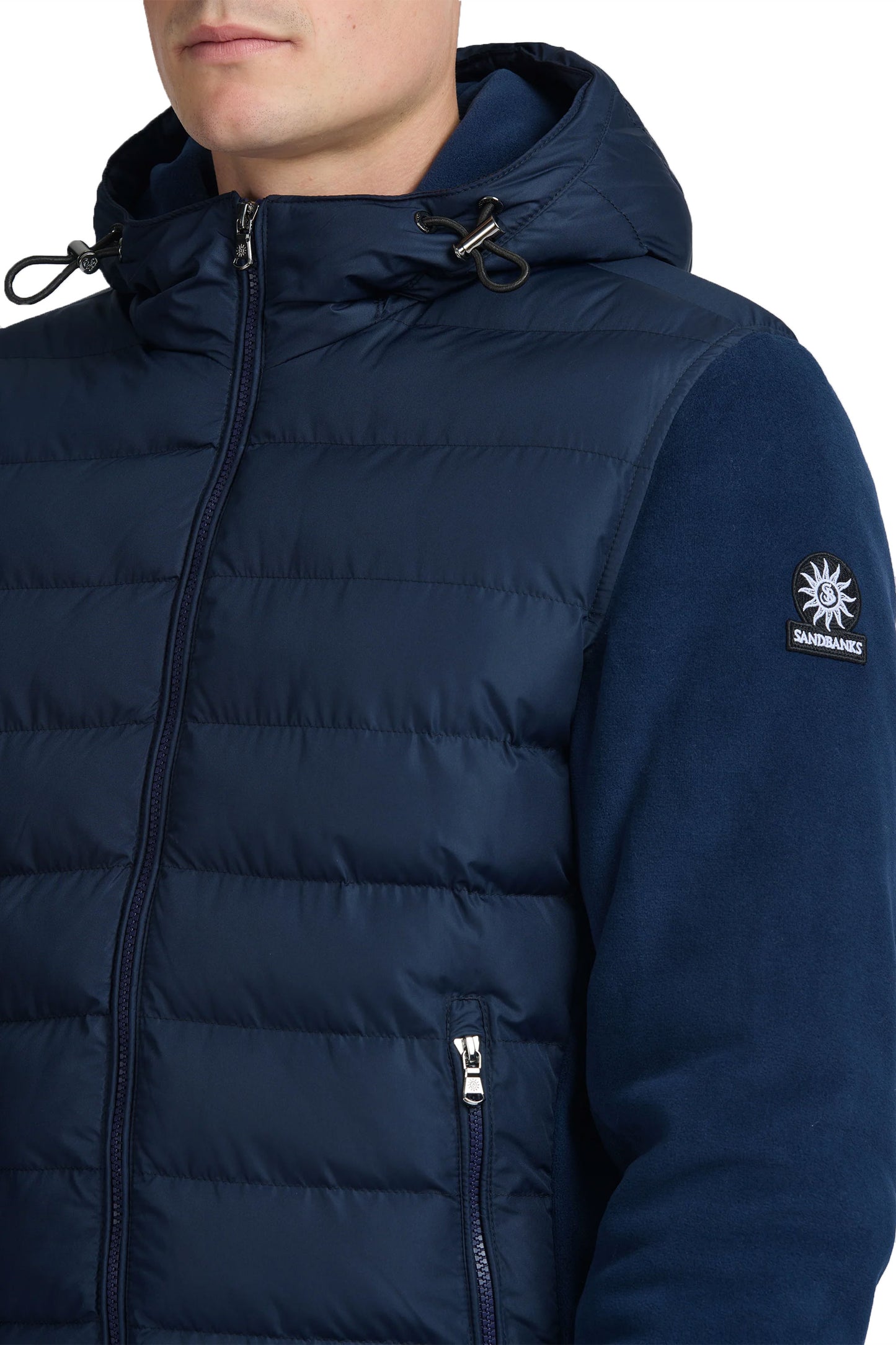 SANDBANKS OUTLANDER POLAR FLEECE HOODED HYBRID JACKET NAVY