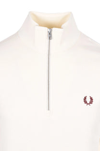 Fred Perry Half Zip Sweatshirt Ecru/Court Blue/Oxblood Fred Perry