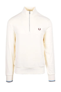 Fred Perry Half Zip Sweatshirt Ecru/Court Blue/Oxblood Fred Perry