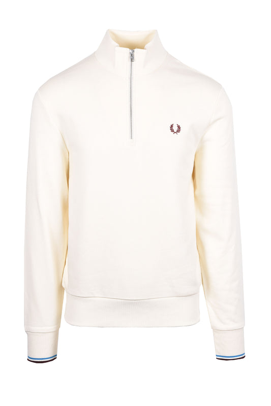 Fred Perry Half Zip Sweatshirt Ecru/Court Blue/Oxblood
