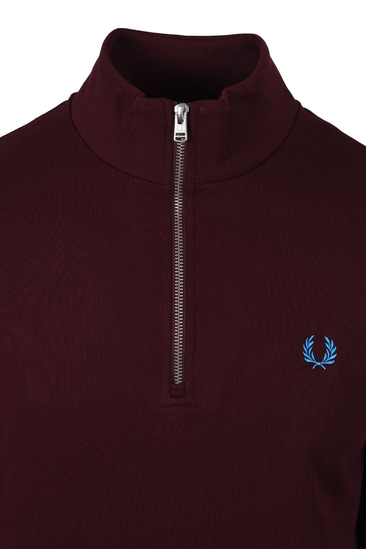 Fred Perry Half Zip Sweatshirt Oxblood/Ecru/Court Blue