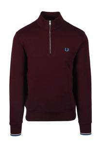 Fred Perry Half Zip Sweatshirt Oxblood/Ecru/Court Blue Fred Perry