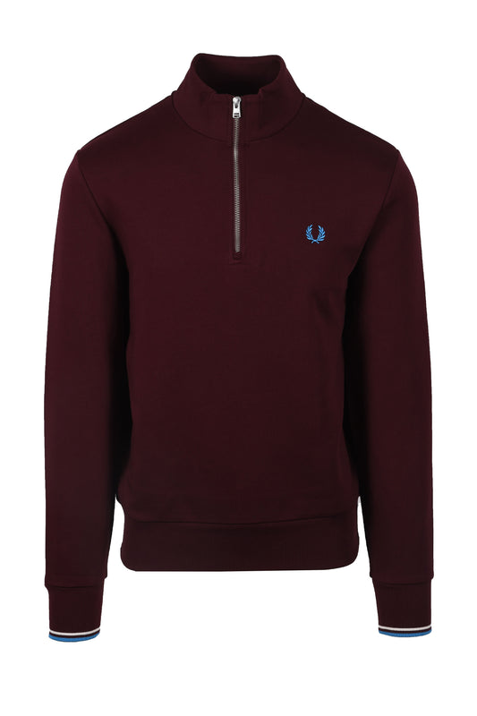 Fred Perry Half Zip Sweatshirt Oxblood/Ecru/Court Blue