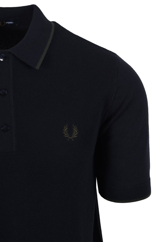 Fred Perry Pique Knitted Polo Navy