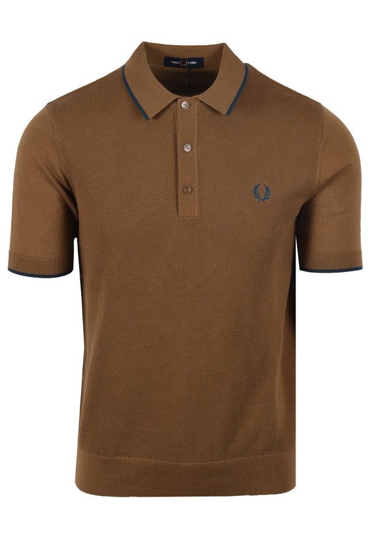 Fred Perry Pique Knitted Polo Shaded Stone