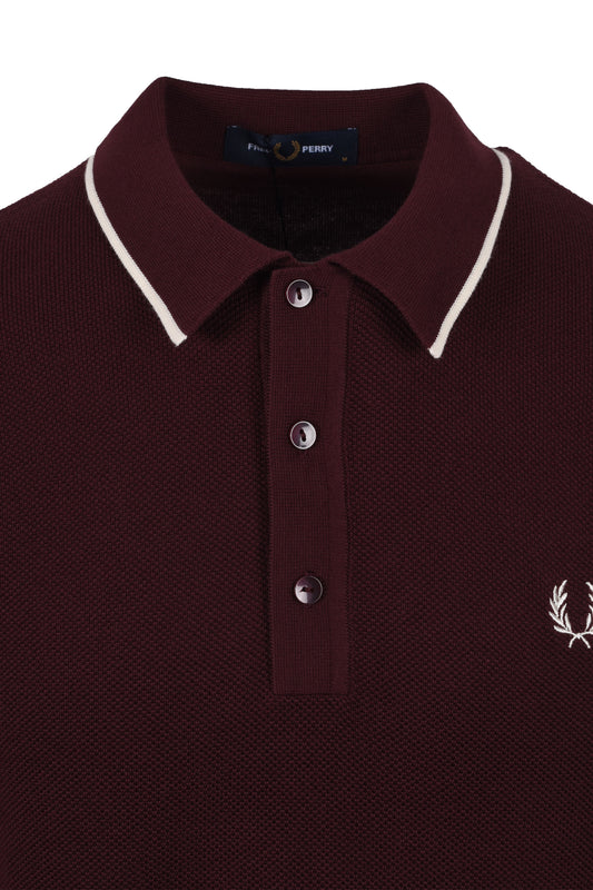 Fred Perry Pique Knitted Polo Shirt Oxblood