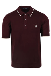 Fred Perry Pique Knitted Polo Shirt Oxblood Fred Perry