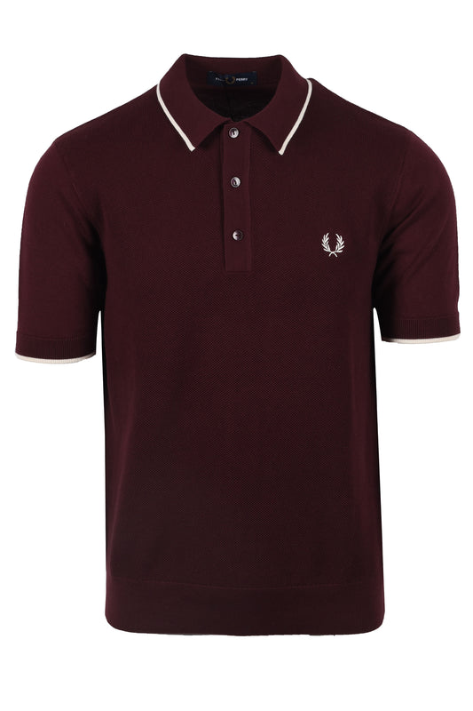 Fred Perry Pique Knitted Polo Shirt Oxblood