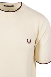 Fred Perry Pique Stitch Knitted T-Shirt Ecru Fred Perry