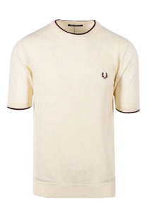 Fred Perry Pique Stitch Knitted T-Shirt Ecru Fred Perry