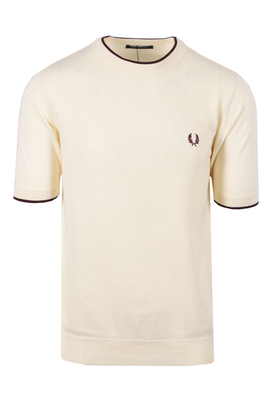 Fred Perry Pique Stitch Knitted T-Shirt Ecru