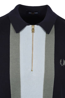 Fred Perry Stripe Knitted Polo Shirt Dark Airforce Fred Perry