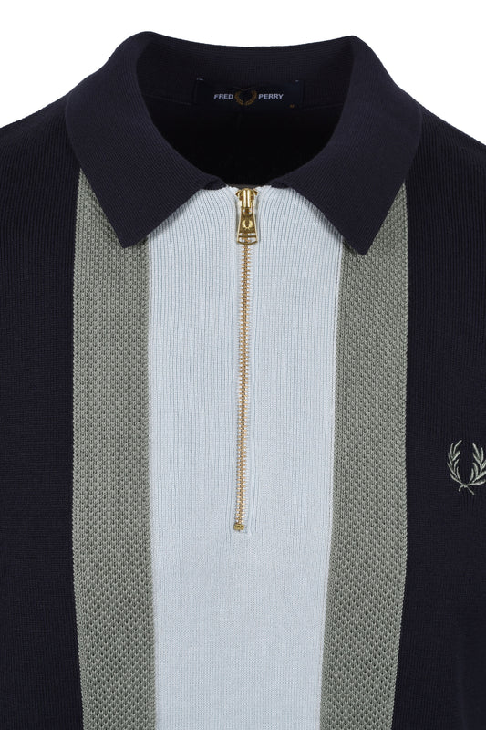 Fred Perry Stripe Knitted Polo Shirt Dark Airforce