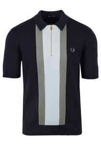 Fred Perry Stripe Knitted Polo Shirt Dark Airforce Fred Perry