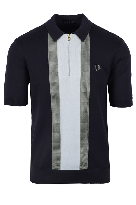 Fred Perry Stripe Knitted Polo Shirt Dark Airforce