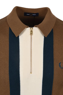 Fred Perry Stripe Knitted Shirt Shaded Stone Fred Perry