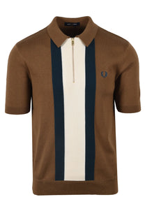 Fred Perry Stripe Knitted Shirt Shaded Stone Fred Perry