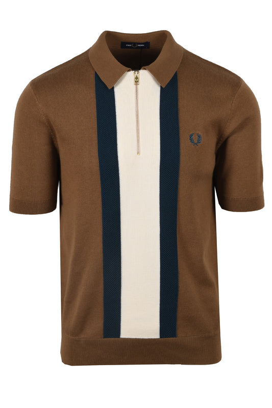 Fred Perry Stripe Knitted Shirt Shaded Stone