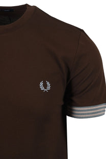 Fred Perry Striped Cuff T-Shirt Burnt Tobacco Fred Perry