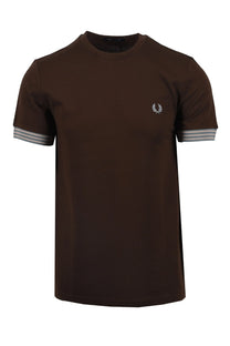 Fred Perry Striped Cuff T-Shirt Burnt Tobacco Fred Perry