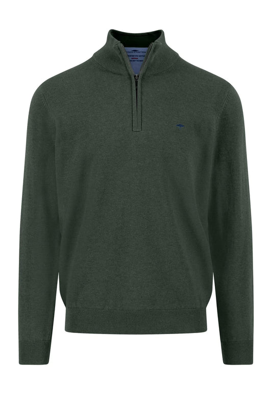 Fynch-Hatton Troyer Half Zip Knitwear Dark Ivy