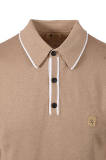 GABICCI LINEKER KNITTED POLO SHIRT SANDSTONE Gabicci Vintage Michael Stewart Menswear  Polo Shirts