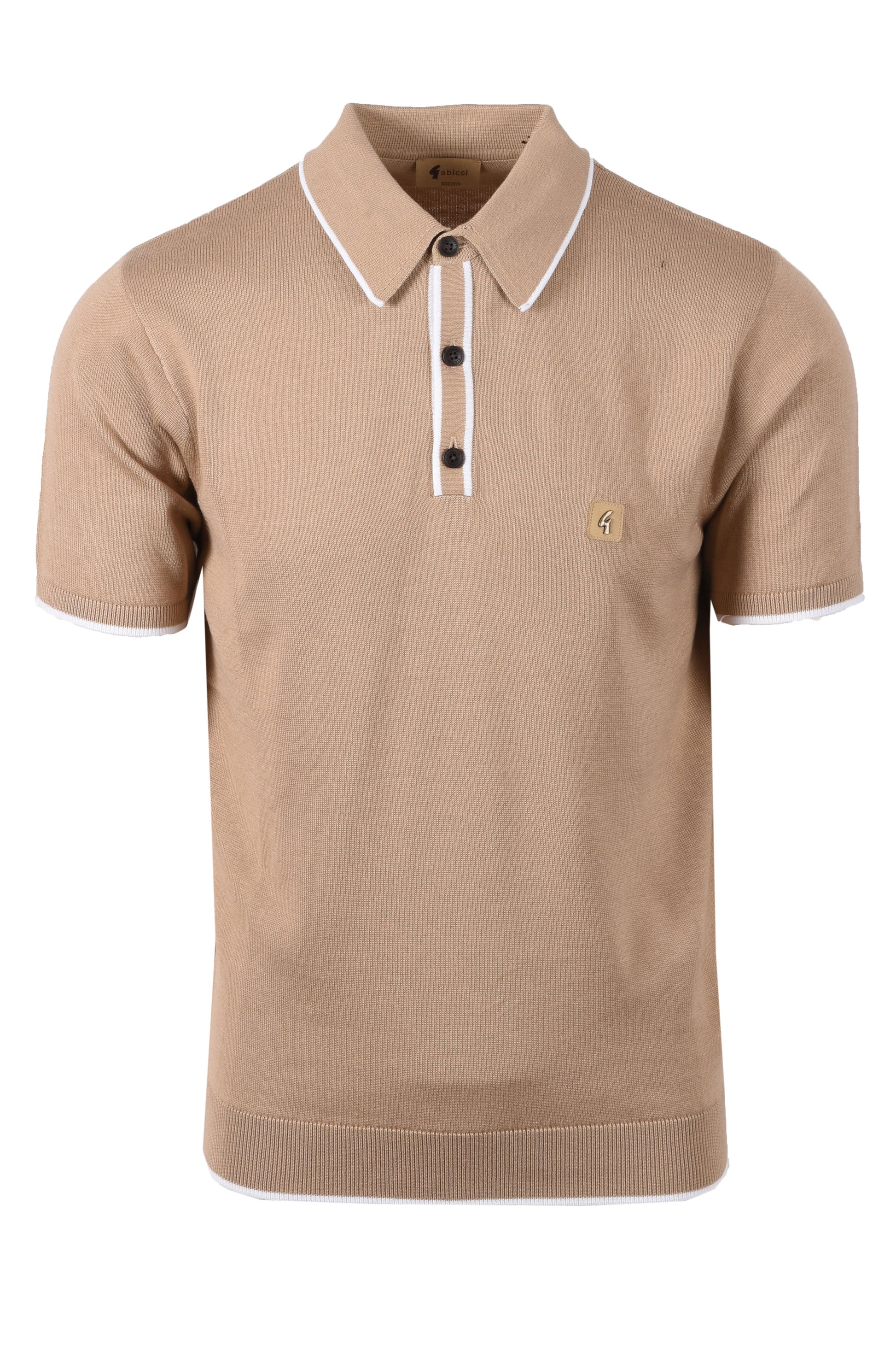 GABICCI LINEKER KNITTED POLO SHIRT SANDSTONE Gabicci Vintage Michael Stewart Menswear  Polo Shirts