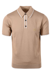 GABICCI LINEKER KNITTED POLO SHIRT SANDSTONE Gabicci Vintage Michael Stewart Menswear  Polo Shirts