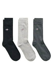 GANT 3 PACK SHIELD SOCKS BLACK/LIGHT GREY/CHARCOAL Gant