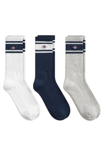 GANT 3 PACK SHIELD SPORTS SOCKS WHITE/NAVY/GREY Gant