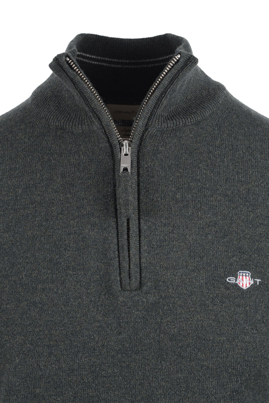 GANT SUPERFINE LAMBSWOOL HALF ZIP DARK MOSS GREEN