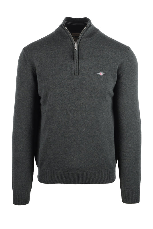 GANT SUPERFINE LAMBSWOOL HALF ZIP DARK MOSS GREEN