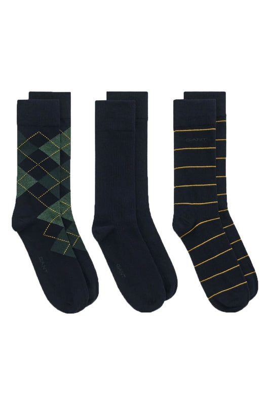 Gant 3-Pack Argyle & Stripe Socks Marine