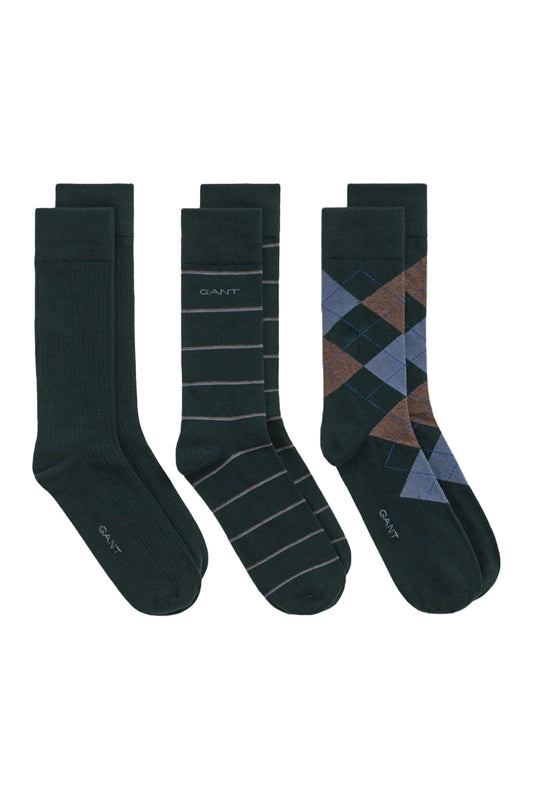 Gant 3-Pack Argyle & Stripe Socks Tartan Green