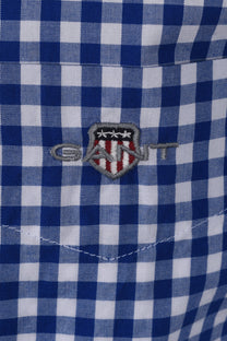 Gant Poplin Gingham Short Sleeve Shirt College Blue Gant