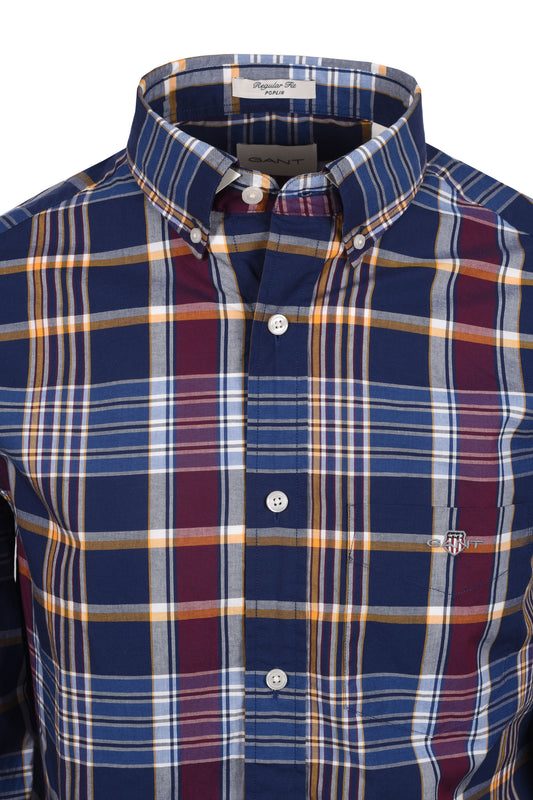 Gant Reg Poplin Check Shirt Persian Blue