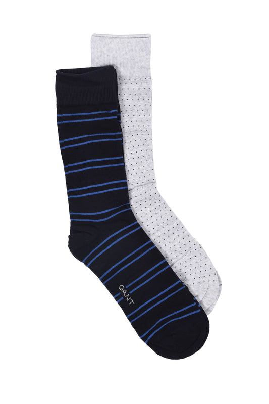Gant Stripe and Mini Dot 2pk Socks Marine