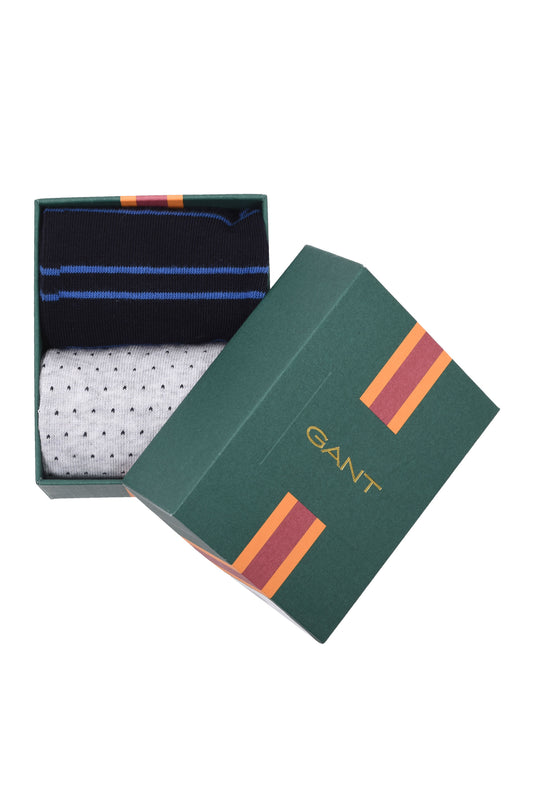 Gant Stripe and Mini Dot 2pk Socks Marine